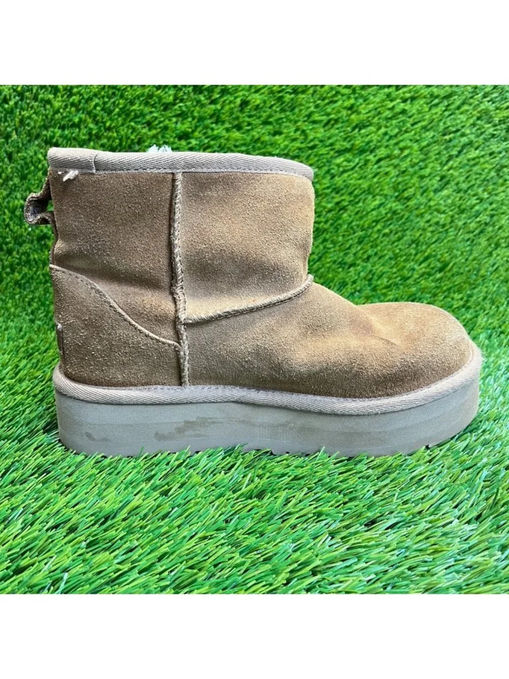 UGG Classic Mini Platform Boys Size 3Y Brown Outdoor Suede Pull On Ankle Boots